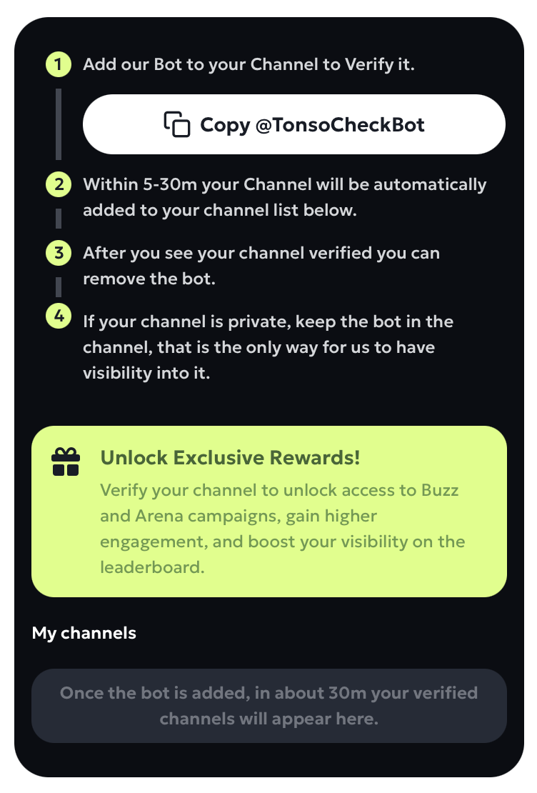 Copy the tonsocheckbot to add in your channel